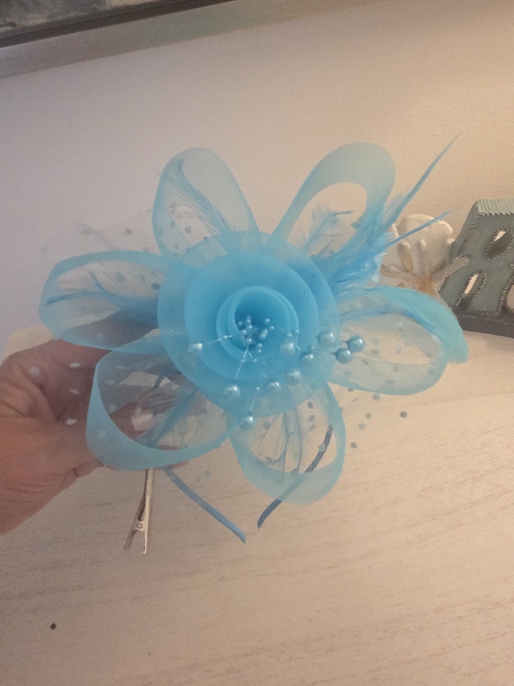 Blue Floral Feathered Hair Fascinator - Women Accessories
